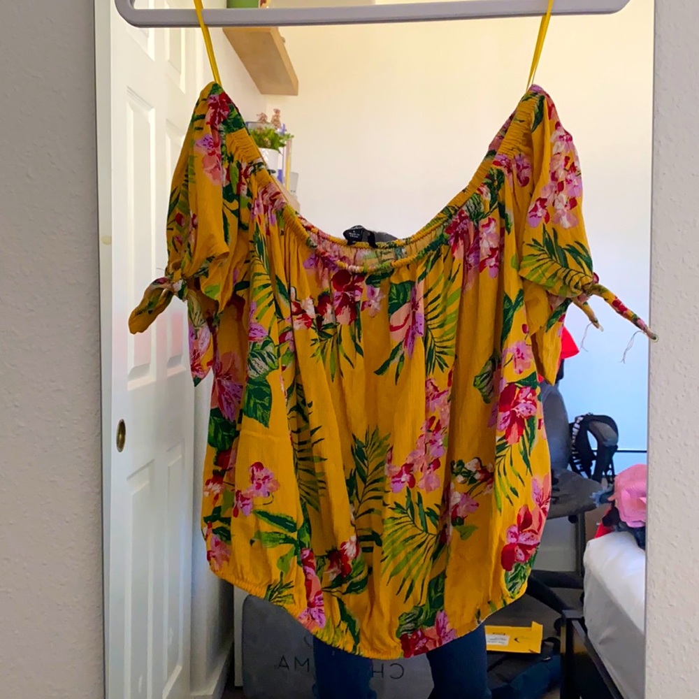 Floral yellow off the shoulder top